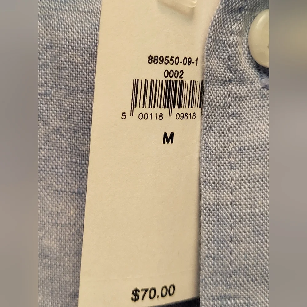 NWT Banana Republic Mens Light Blue Short Sleeve Linen Blend Slim Fit Shirt-Sz M